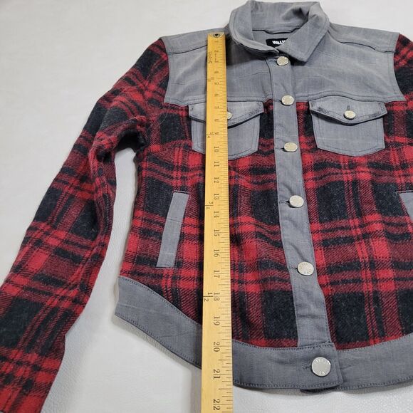 William Rast Motocross Flannel Denim Jacket Womens Red Black Plaid Cowgirl Med - Picture 5 of 13